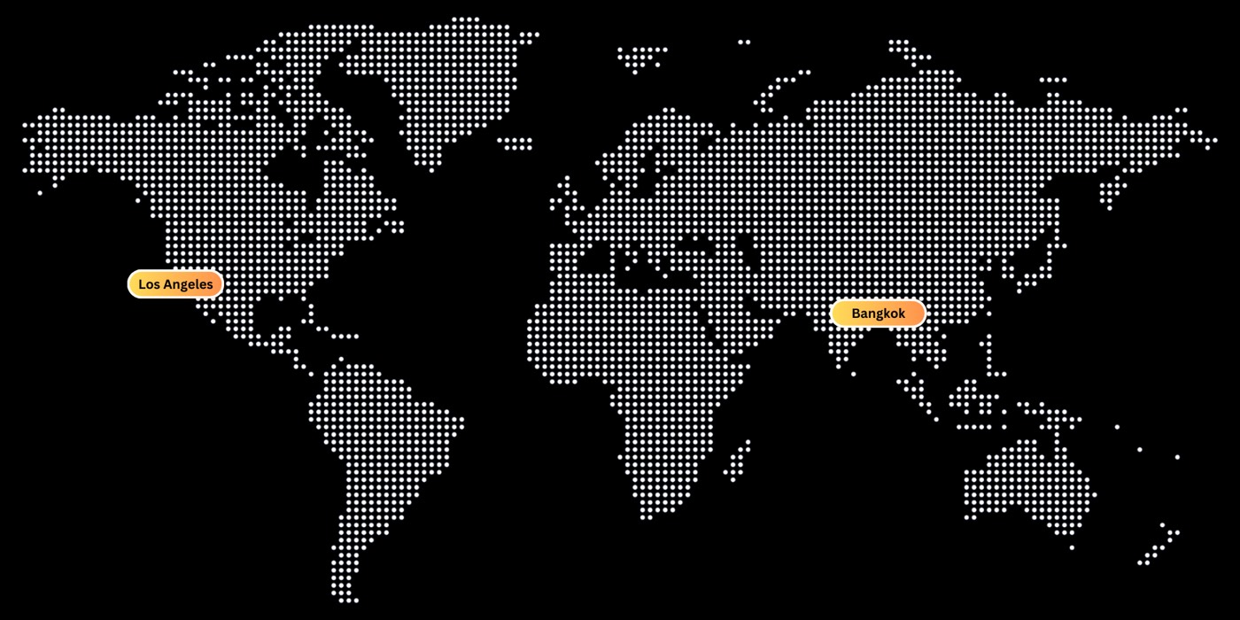 Map showing offices in Los Angeles and Bangkok